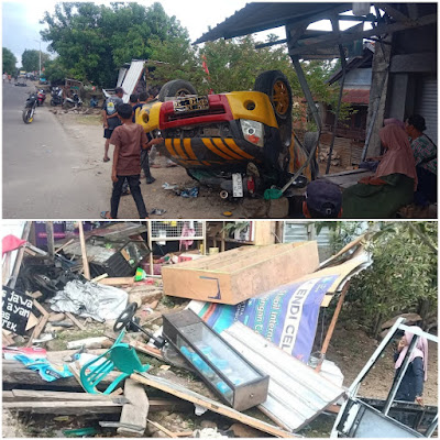 Terekam CCTV Warga, Mobil Patroli Polsek Hu’u Seruduk Kios Dan 6 Pemotor