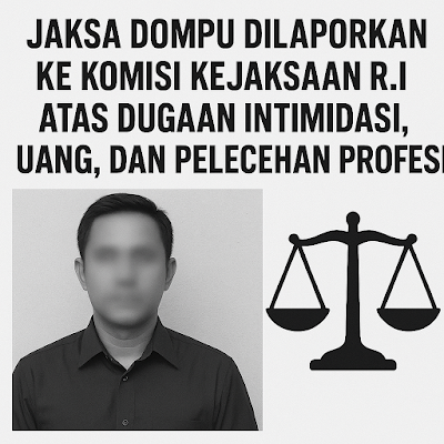 Jaksa Dompu Dilaporkan ke Komisi Kejaksaan R.I atas Dugaan Intimidasi, Uang dan Pelecehan Profesi